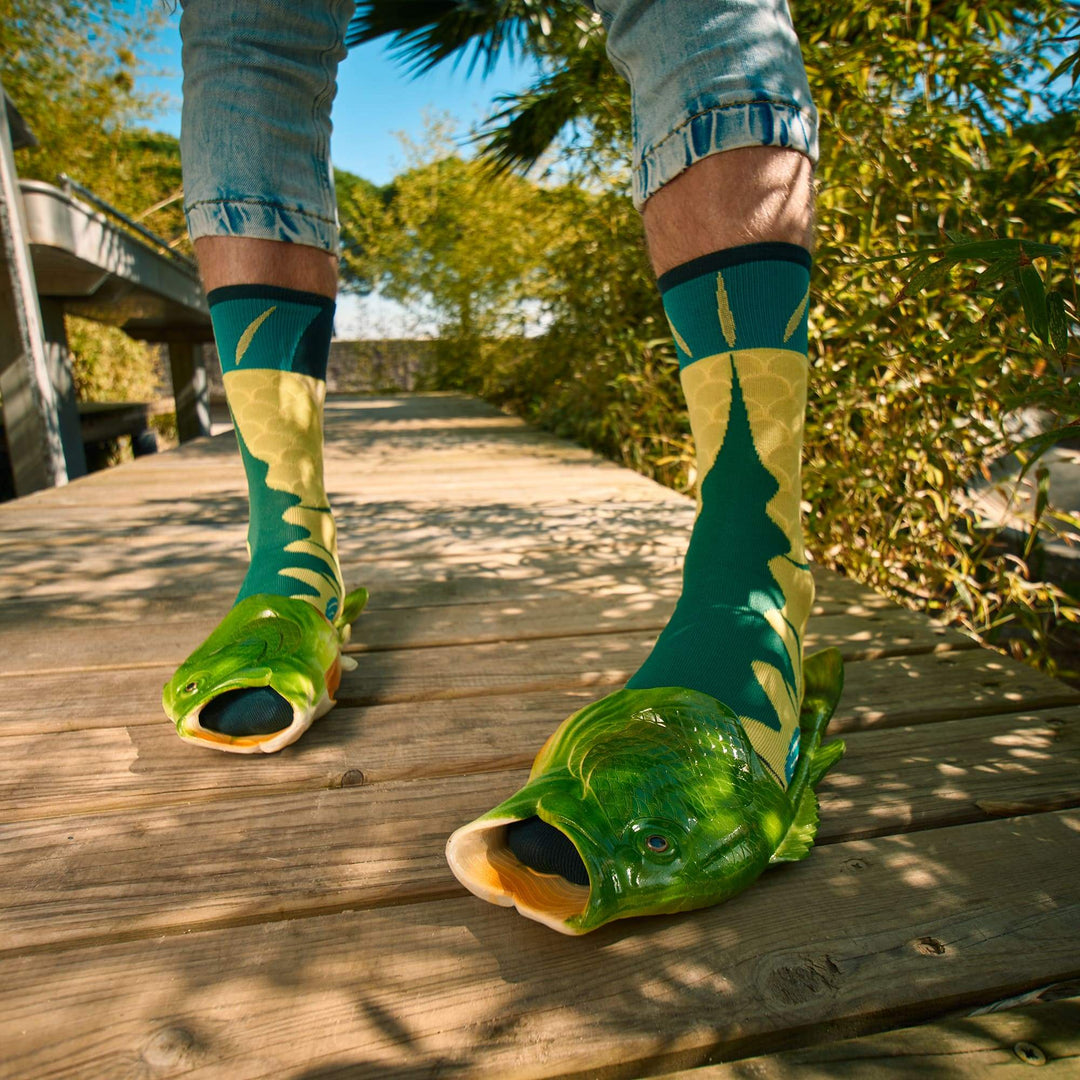 Coddies Green Bass Fish Flip Flops, fish shoes, fish slippers, bass slippers, fish shoes, funny shoes, fishing gift, christmas gift, fish flop secret santa